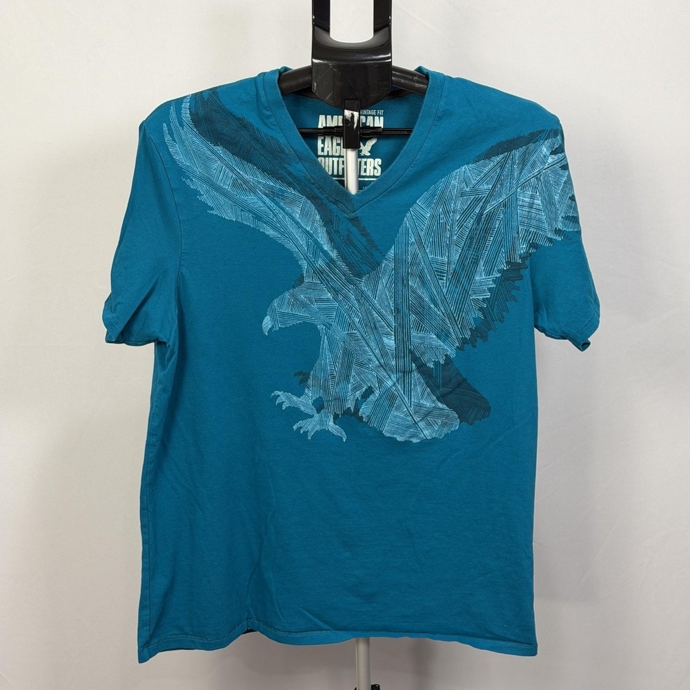 American Eagle Outfitters Shirt Mens‎ XL Blue Eagle Graphic V Neck Tee Top